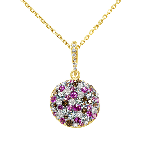 18K Multicolor Pink Sapphire, Blue Topaz, Smoky Quartz & Diamond Round Drop Earrings